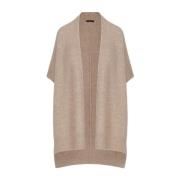 Vierkante Wol Alpaca Vest High , Beige , Dames