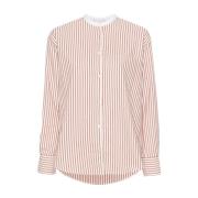 Verticale Streep Kraagloze Shirt Beige Forte Forte , Multicolor , Dame...