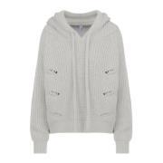 Gezellige Tricot Sweater met Capuchon BomBoogie , Gray , Dames