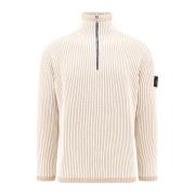 Geribbelde virgin wool half zip sweater Stone Island , Beige , Heren