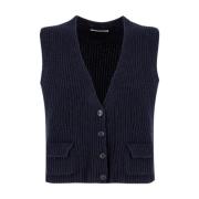 Gebreid Vest met Diepe Halslijn Le Tricot Perugia , Blue , Dames