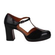 Ruffle T-strap pumps met brede hak Chie Mihara , Black , Dames