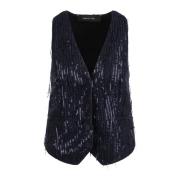 Paillet V-hals Vest Federica Tosi , Blue , Dames