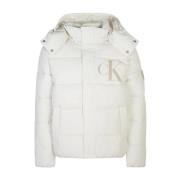 Witte Parka Heren Winterjas Calvin Klein Jeans , White , Heren