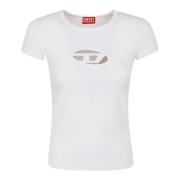 Katoen Stretch Top met Laser Cut Diesel , White , Dames