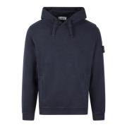 Logo Hoodie Regular Fit Katoen Fleece Stone Island , Blue , Heren