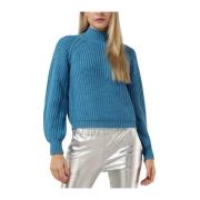 Blauwe High Neck Gebreide Pullover Trui Y.a.s , Blue , Dames