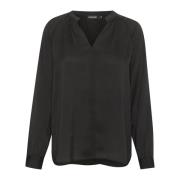 Elegante Zwarte Blouse met V-Hals Soaked in Luxury , Black , Dames