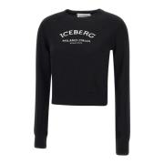 Zwarte Wollen Trui met Logo Iceberg , Black , Dames