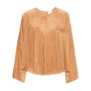 Karamelbruine Corduroy Top met Sleutelgatdetail Forte Forte , Brown , ...