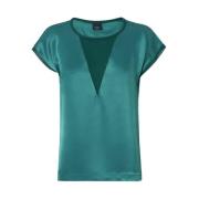 Satijnen Blouse met Georgette Inzet Pinko , Green , Dames