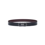 Omkeerbare Zwarte Leren Riem Gancini Gesp Salvatore Ferragamo , Black ...