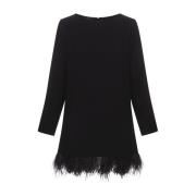 Zwarte Veren Jurk met Ronde Hals Gianluca Capannolo , Black , Dames