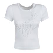 Wit Logo Geborduurd Katoenen T-Shirt Alexander Wang , White , Dames