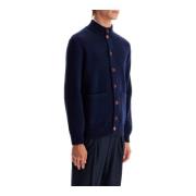 Dubbel Gebreide Vest met Zakken Brunello Cucinelli , Blue , Heren