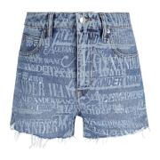 Vintage Denim Logo Print High Waisted Shorts Alexander Wang , Blue , D...