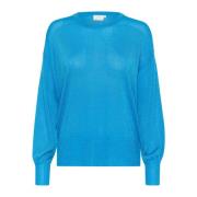 Blauwe Gebreide Trui met Pofmouwen Kaffe , Blue , Dames