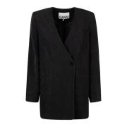 Stretch Crepe Boxy Blazer Ganni , Black , Dames