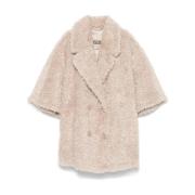 Faux Shearling Double-Breasted Coat Herno , Beige , Dames