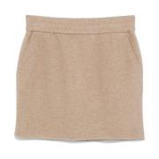 Bruine Wollen Blend Geborduurde Rok Max Mara , Brown , Dames