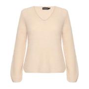 Sandshell V-Neck Jumper met Pofmouwen Soaked in Luxury , Beige , Dames