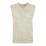 Paillet Mesh Tank Top Golden Goose , Beige , Dames