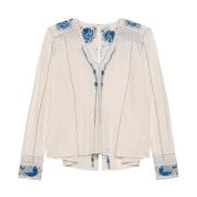 Blauw Geborduurde Korenbloem Top Bode , White , Dames