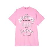 Flamingo Pink Tekst Print T-shirt Balenciaga , Pink , Dames