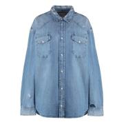 Denim Oversized Shirt met Zakken Ralph Lauren , Blue , Dames