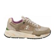 Beige Leren en Technische Stof Sneakers Premiata , Beige , Dames