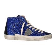 Blauwe Glitter Hoge Sneakers Philippe Model , Blue , Dames