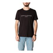 Zwart Print T-shirt Mannen Herfst/Winter Tommy Hilfiger , Black , Here...