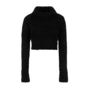 Zwarte Cropped Oversized Sweater Saint Laurent , Black , Dames