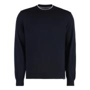 Ribgebreide Crew-Neck Wollen Trui Paul & Shark , Blue , Heren