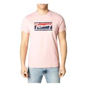 Roze Print T-shirt Mannen Lente/Zomer Tommy Hilfiger , Pink , Heren