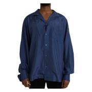 Blauw Zijden Casual Overhemd met Knopen Dolce & Gabbana , Blue , Heren