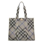 Check Motif Canvas Tote Bag Burberry , Gray , Dames