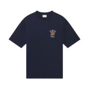 Slogan Bloemen T-Shirt Navy Drole de Monsieur , Blue , Heren