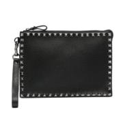 Zwart Korrelig Leer Rockstud Polsband Valentino , Black , Heren