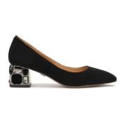 Suède lage pumps met versierde hak Kazar , Black , Dames