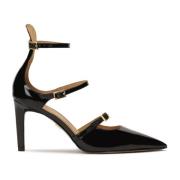 Gelakte halfopen pumps met bandjes Kazar , Black , Dames