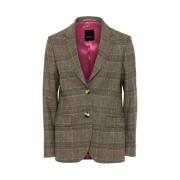 Elegante Tijdloze Bruin Geruite Blazer Sand , Brown , Dames