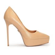 Leren pumps met hoge hak en plateauzool Kazar , Beige , Dames