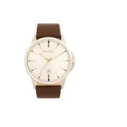 Minimalistisch horloge met bruine band Kazar , White , Heren