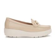 Dames trendy leren mocassins op een dikke zool Kazar , Beige , Dames