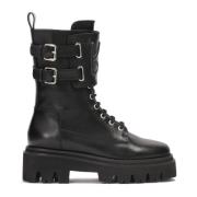 Zwarte leren laarzen in militaire stijl Kazar , Black , Dames