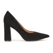 Leren pumps met een brede hak Kazar , Black , Dames