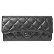 Pre-owned Leather wallets Chanel Vintage , Black , Dames