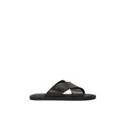 Minimalistische zwarte leren slides Kazar , Black , Heren