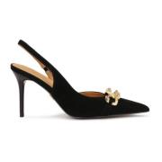 Elegante suède pumps versierd met ketting Kazar , Black , Dames